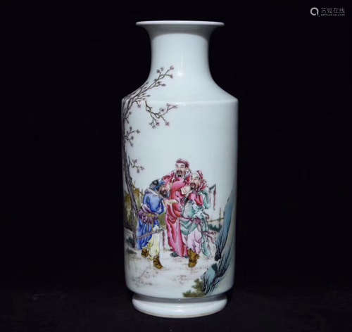 A STORY DESIGN COLORED ENAMEL VASE