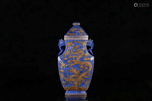 17-19TH CENTURY, A DOUBLE-EAR LAPIS LAZULI VASE, QING DYNASTY