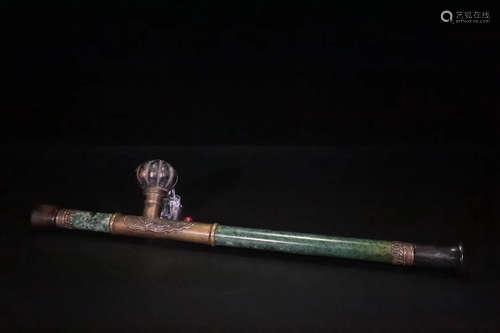 18-19TH CENTURY, A GREEN JADE TABACCO STEM, LATE QING DYNASTY