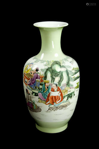 A Republic Era Chinese Famille rose vase with portrait, marked as 