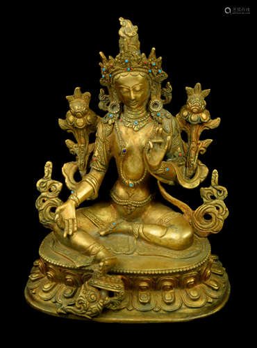 A 1.85KG Nepal Gilt Bronze Statue of White Drolma