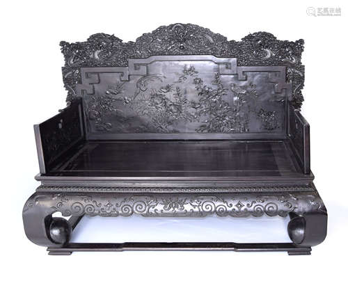 [Chinese] A Nauclea (Heitan) Wood Throne with Dragon and Bird & Floral Carvings