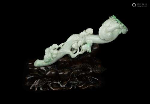 Natural Jadeite Carved Ganoderma Ruyi Ornament  (with Certificate)