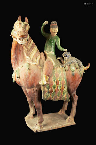 A Old Chinese Tang Style Tri-Colour Pottery (Sancai) Horse Rider