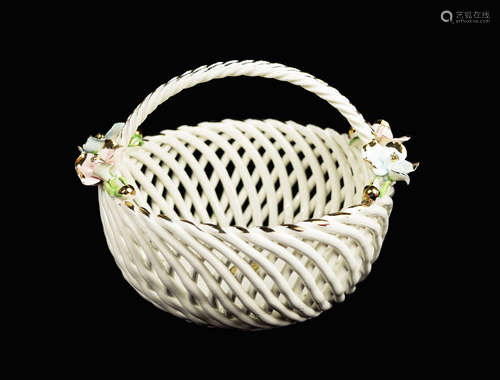 An Italian Bassano Handarbeit  Porcelain Flower Basket