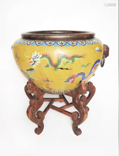 An 19th Century Extra Large Chinese Cloisonne Urn with Handles and Painted with Nine Dragons