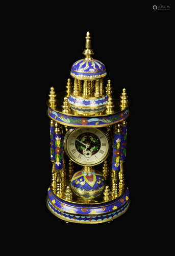 An Old Chinese Cloissone Four Post Pagoda Style Mechanic Clock