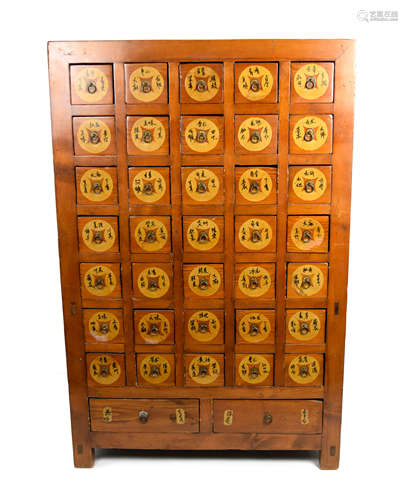 [Chinese] An Antique Chinese Boxwood Traditional Herbal Medicine Cabinet