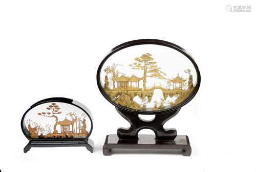 A Pair of Finely Wood Carving Landscape in Frame