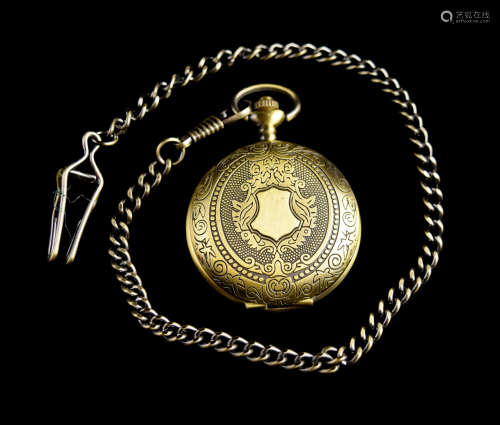 An Old Vintage Bronze Case Pocket Watch with Filigree and Crest, marked 