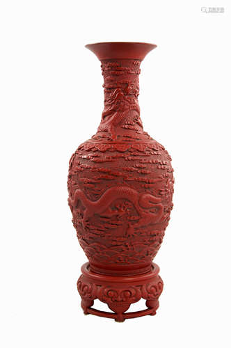 An Old Chinese Cinnabar Lacquered Porcelain Vase 