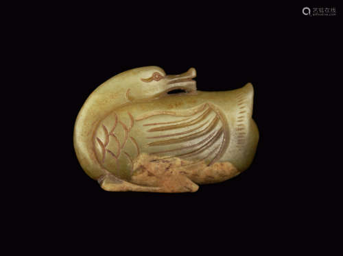 A Chinese Old Jade Water bird Hand Ornament