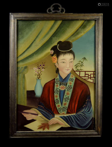 A Republic Era Glass Painting with a Portrait of a Lady