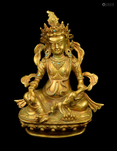 A 1.7KG Nepal Gilt Bronze Statue of Vessavana (Yellow God of Fortune)