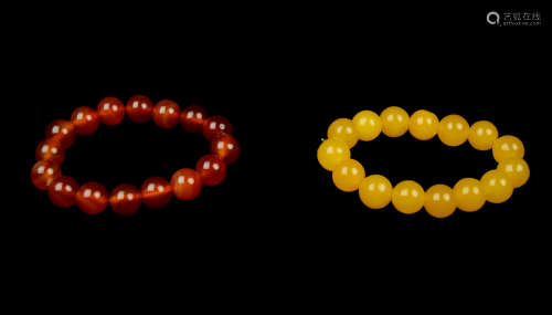 A Set of Two Agate Bead Bracelets