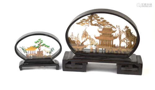 A Pair of Finely Wood Carving Landscape in Frame