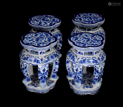 A Set of Chinese Style Blue and White Porcelain Stools (4 pcs)