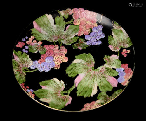 A Chinese Exporting Black Ground Porcelain Decorative Plate with Grapes of Gold Outlines