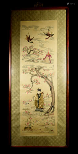 A Framed Piece of Old Embroidery Work of Lu Dongbin