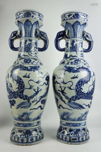 PAIR BLUE&WHITE ELEPHANT-SHAPED EARS VASES