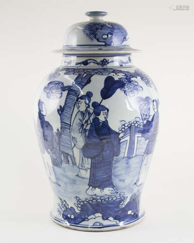 BLUE & WHITE COVERED JAR