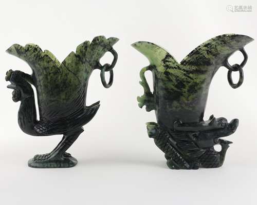 A GREEN JADE CARVED PHOENIX SHAPED CUP