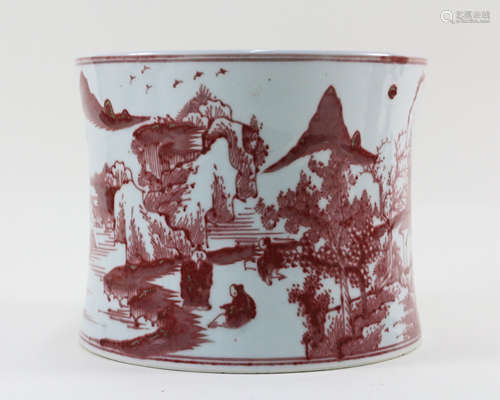 UNDERGLAZE RED LANDSCAPE DESIGN BRUSH HOLDER