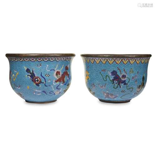 Pair of Chinese cloisonné jardinieres,