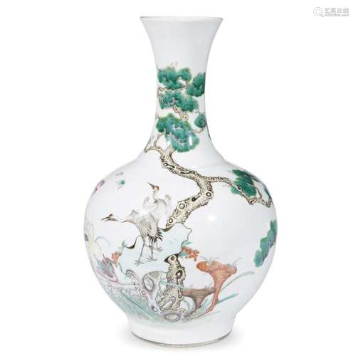 A Chinese famille rose-decorated porcelain bottle vase with auspicious motifs, qing dynasty, probably guangxu period