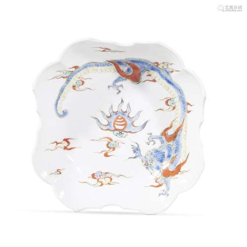 A Japanese Kakiemon palette-decorated porcelain shaped 