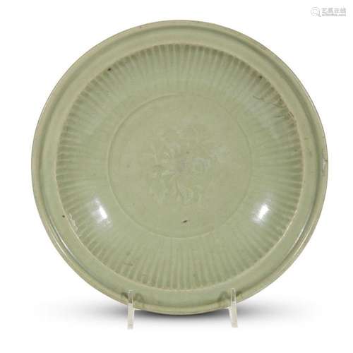 A Chinese Longquan celadon molded circular dish, ming dynasty