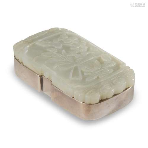 A Chinese carved white jade and Tiffany & Co. sterling silver covered box,