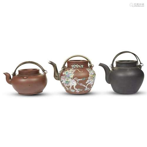 A group of three larger Chinese Yixing teapots, 19th/20th century