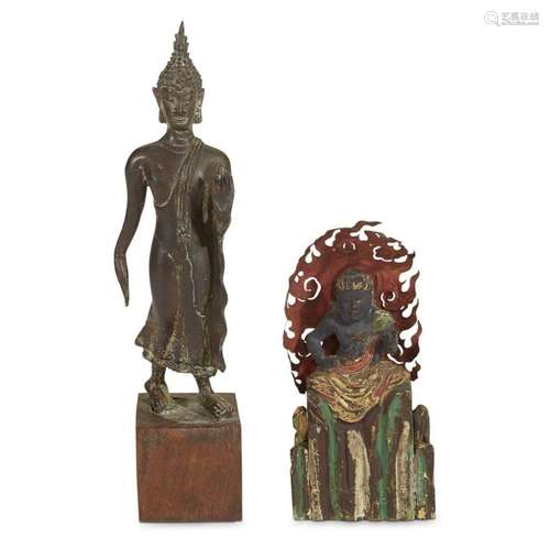 A Japanese painted wood figure of Emma-O, and a Thai bronze 