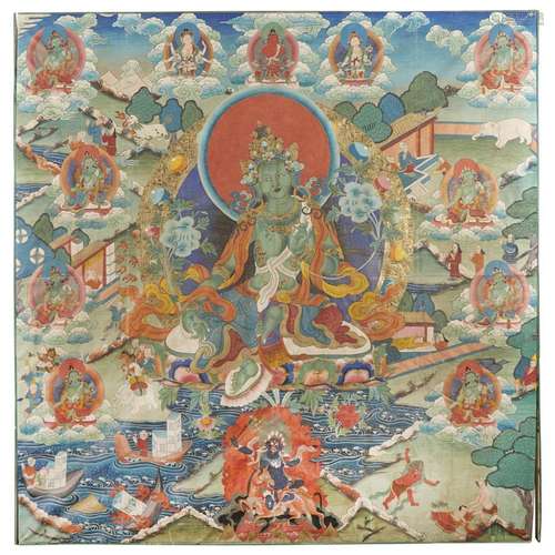 A Large Southern Tibetan style thangka depicting Green Tara,