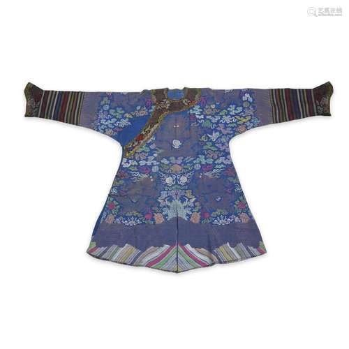 A Chinese silk brocade blue-ground 