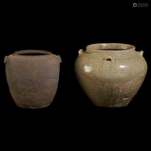 Two Chinese stoneware small jars, warring states 5th-3rd century B.C., western jin 3rd-4th century