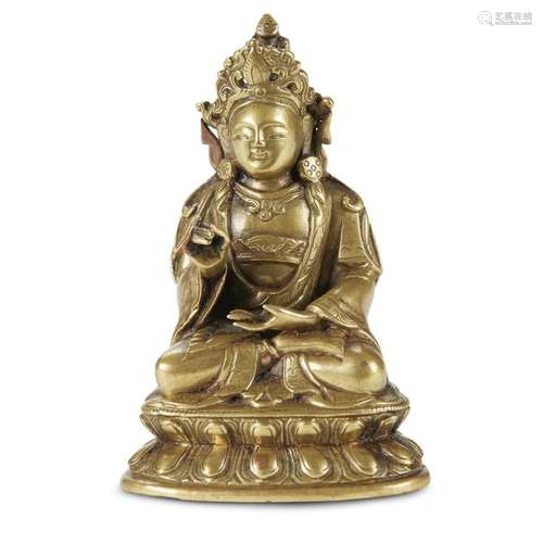 A small Sino-Tibetan gilt bronze figure of a bodhisattva, qing dynasty, 19th century or earlier