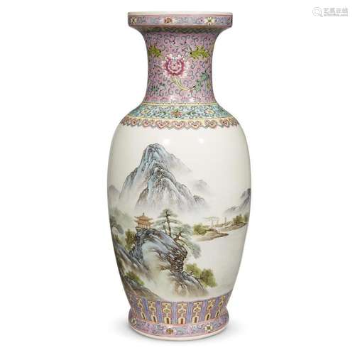 A large Chinese famille rose-decorated porcelain vase, jingdezhen zhi four-character seal mark