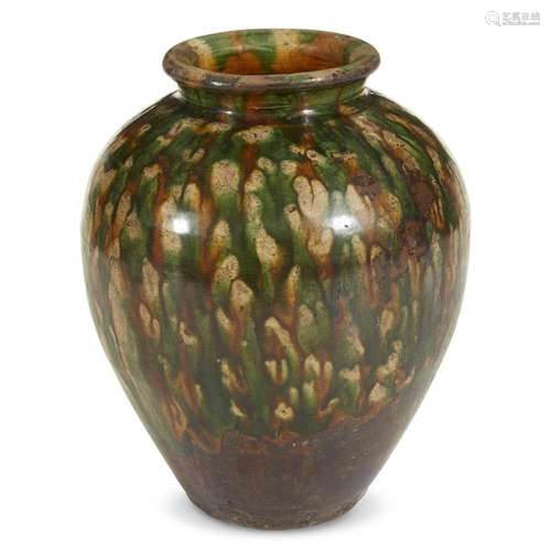 A Chinese sancai-glazed pottery ovoid jar, possibly tang dynasty