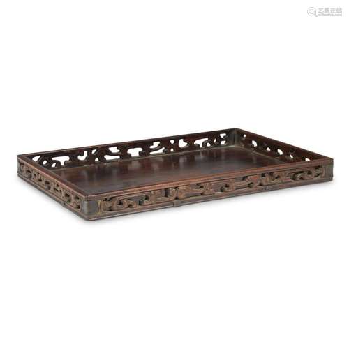 A Chinese carved hardwood small scholar's tray, qing dynasty, 19th century or earlier