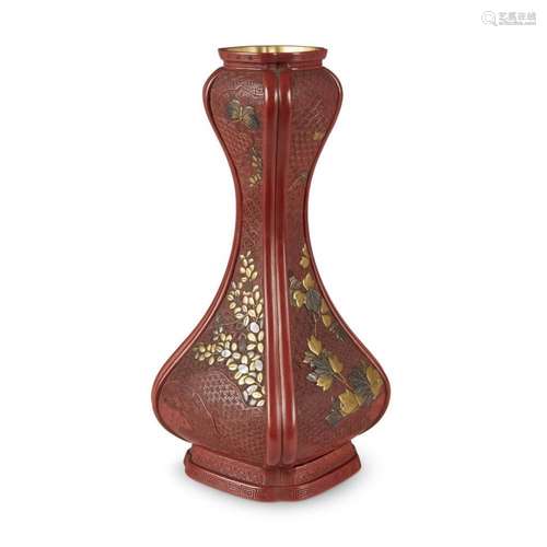 A Japanese carved cinnabar lacquer vase, 19th century