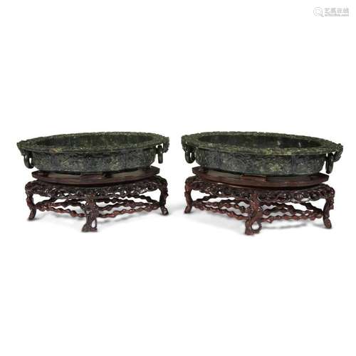 A pair of Chinese carved spinach jade 