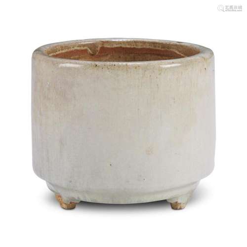 A Chinese white-glazed stoneware cylindrical censer,