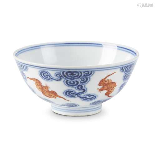 A Chinese underglaze blue and iron-red-decorated porcelain 