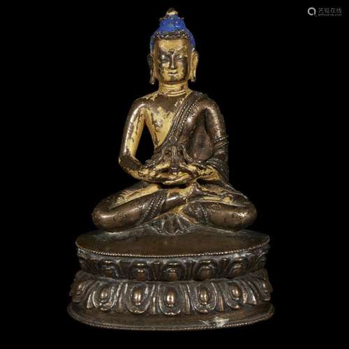 A Tibetan copper alloy figure of Buddha, 15th/16th century or earlier