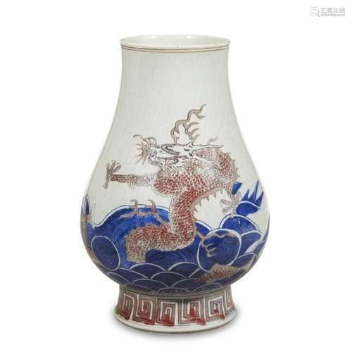 A Chinese blue and red-decorated dragon vase,