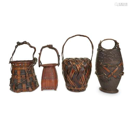 Four Japanese woven ikebana baskets, 20th century