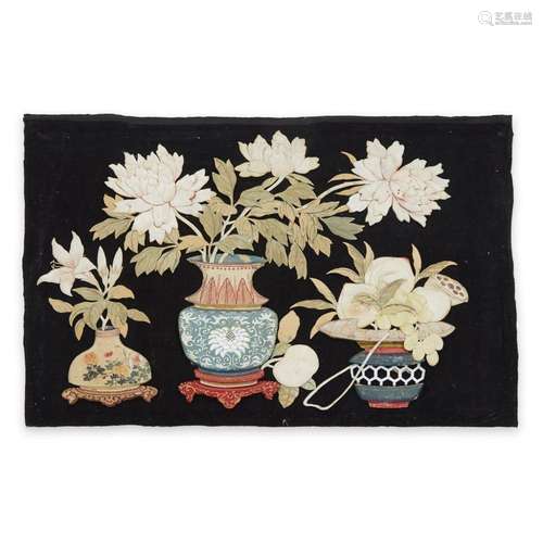 An unusual pair of Chinese modeled textile pictures of 