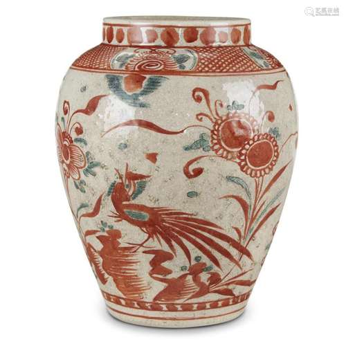 An iron red and green-enameled jar, possibly 16th/17th century